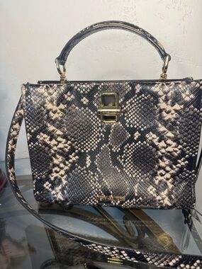 Michael Kors Black & Cream Snake-Print Satchel